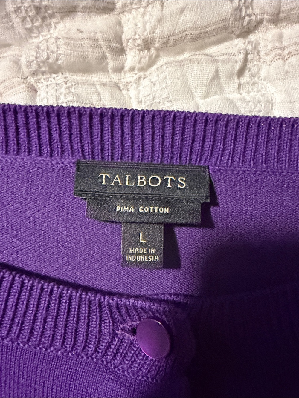 Talbots Violet Crewneck Button-Front Cardigan Sweater - Picture 3 of 3